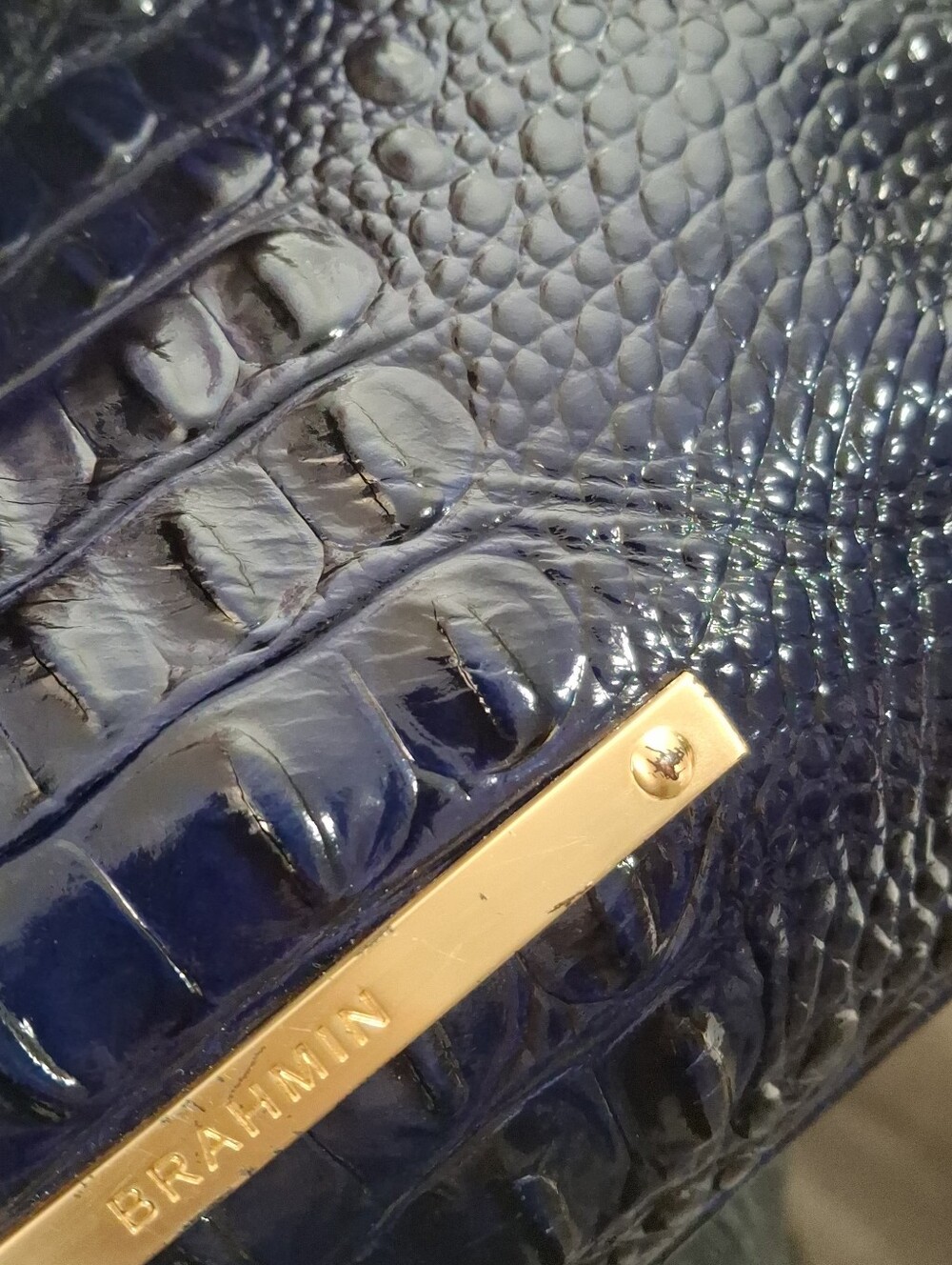 Brahmin Deep Cobalt Blue Melbourne Croc Embossed Leather Shoulder Bag - Picture 8 of 8